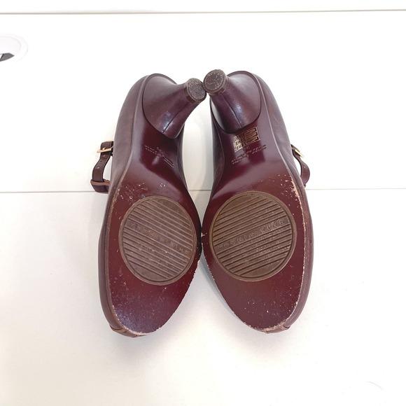 Chie Mihara Womens Mary Jane Pump Shoes Size 38 Brown Leather T-Strap Block Heel - Picture 5 of 10